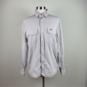 Simms Red White Brown Plaid Gingham Collared Long Sleeve Button Down Shirt Top